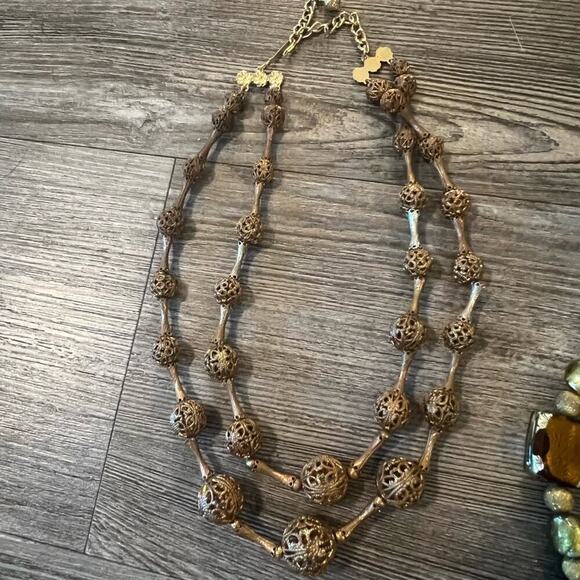 Vintage Gold and Brown Multi-Strand Necklace Set - Picture 4 of 7